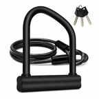 Bike U Lock with Steel Cable and Keys, Heavy Duty Bicycle Security Lock, U-Shaped Anti-Theft Lock for Bikes, E-Bikes & Scooters