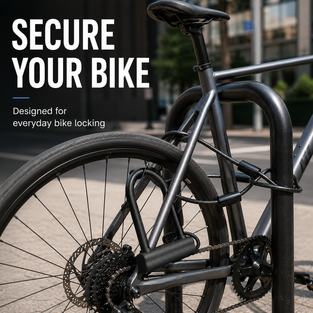 Bike U Lock with Steel Cable and Keys, Heavy Duty Bicycle Security Lock, U-Shaped Anti-Theft Lock for Bikes, E-Bikes & Scooters