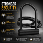 Bike U Lock with Steel Cable and Keys, Heavy Duty Bicycle Security Lock, U-Shaped Anti-Theft Lock for Bikes, E-Bikes & Scooters