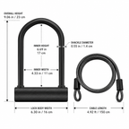 Bike U Lock with Steel Cable and Keys, Heavy Duty Bicycle Security Lock, U-Shaped Anti-Theft Lock for Bikes, E-Bikes & Scooters