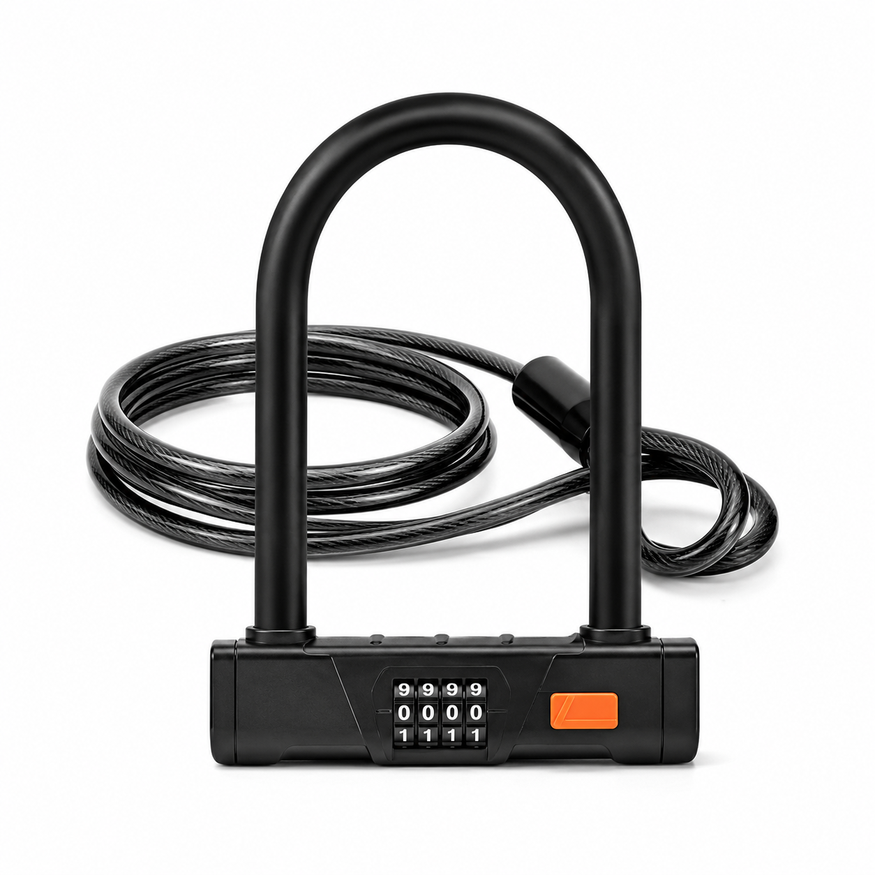 Bike U Lock with Steel Cable, 4-Digit Resettable Combination, Heavy Duty Anti-Theft Bicycle Lock