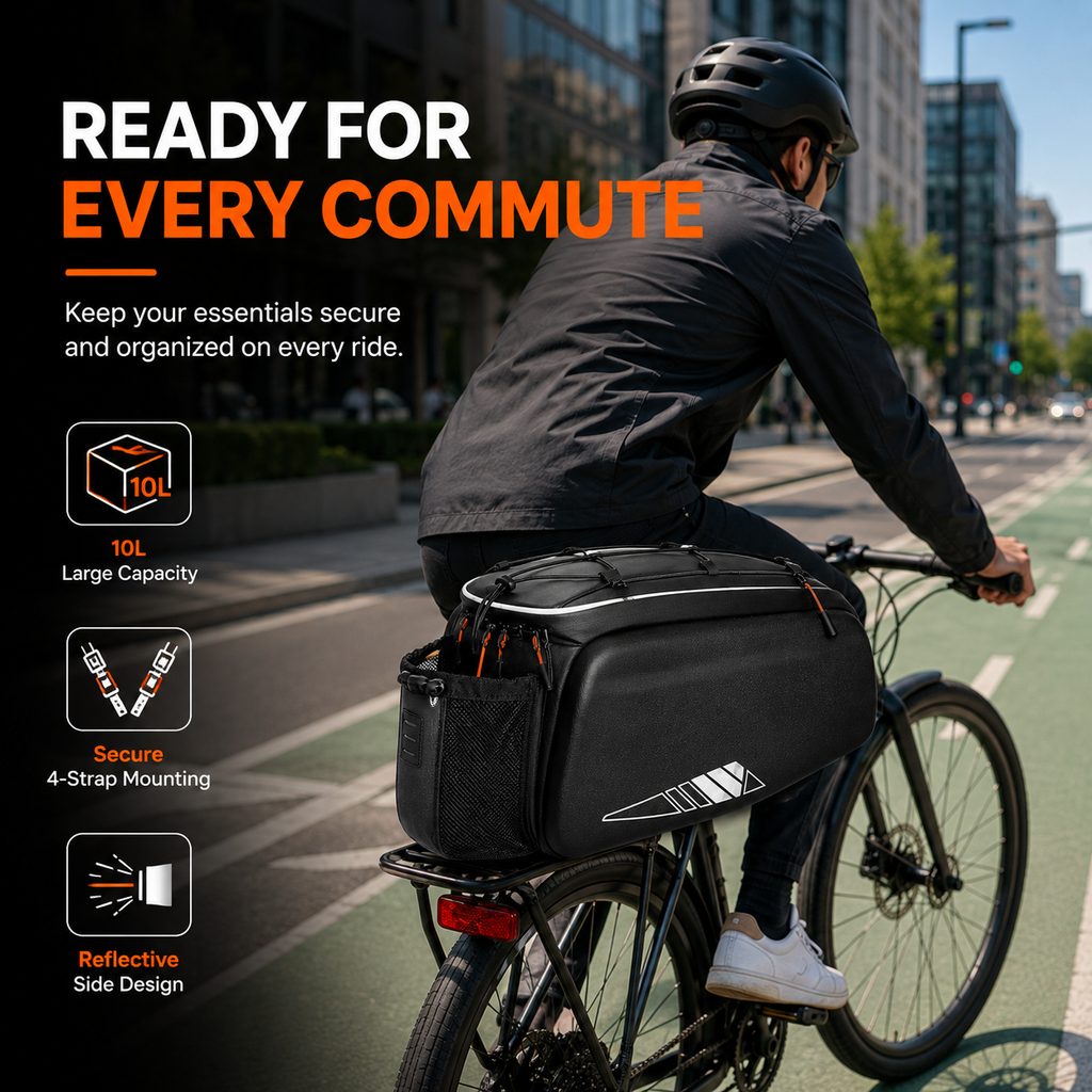 10L Bike Rack Bag, Waterproof Bicycle Rear Rack Bag with EVA Hard Shell