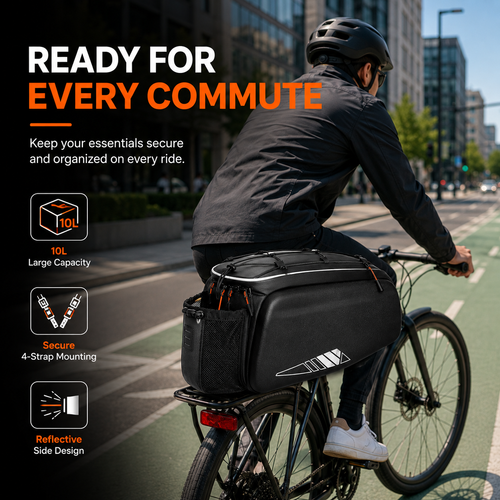 10L Bike Rack Bag, Waterproof Bicycle Rear Rack Bag with EVA Hard Shell