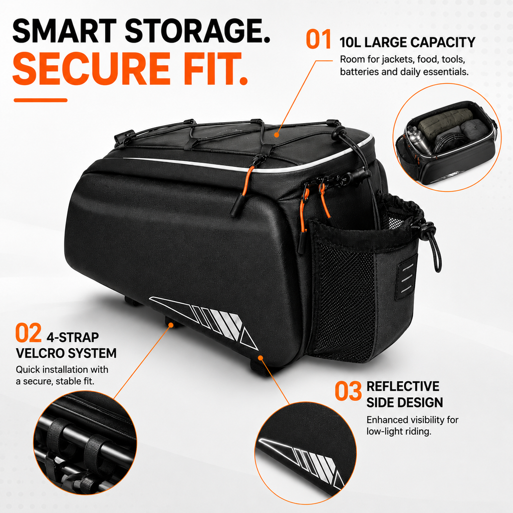 10L Bike Rack Bag, Waterproof Bicycle Rear Rack Bag with EVA Hard Shell