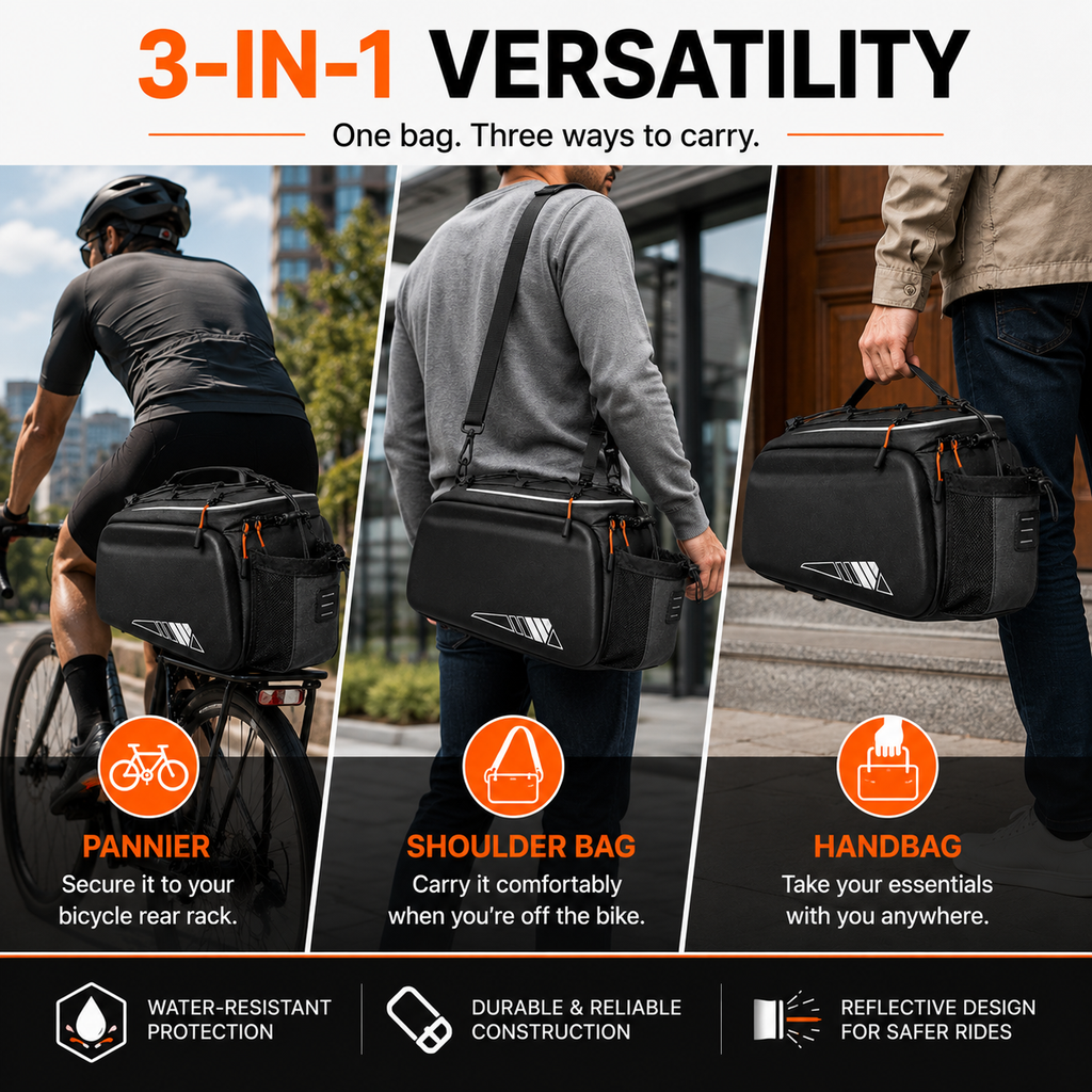 10L Bike Rack Bag, Waterproof Bicycle Rear Rack Bag with EVA Hard Shell
