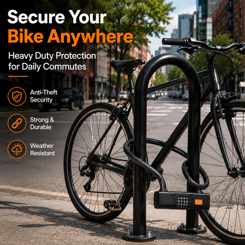 Bike U Lock with Steel Cable, 4-Digit Resettable Combination, Heavy Duty Anti-Theft Bicycle Lock