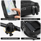Bike Phone Holder Bag for Handlebar, Touchscreen Phone Mount with Storage, Rotating Bike Phone Bag for Bicycle and E-Bike