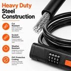 Bike U Lock with Steel Cable, 4-Digit Resettable Combination, Heavy Duty Anti-Theft Bicycle Lock